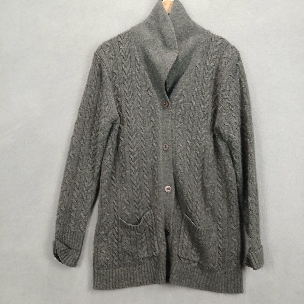 Karen Scott Cardigan Sweater Womens Large Gray Acrylic Cable‎ Knit Shawl Collar